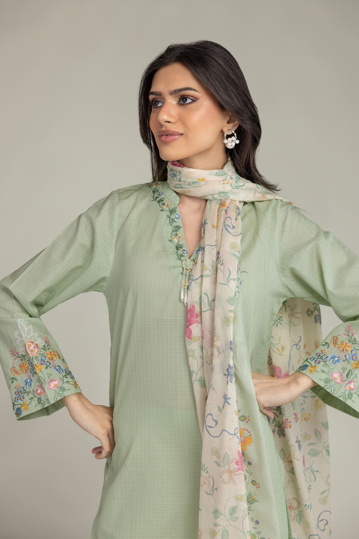 Embroidered Cotton Net Cotton Net Dupatta - 1-26-225-C-C1-VG