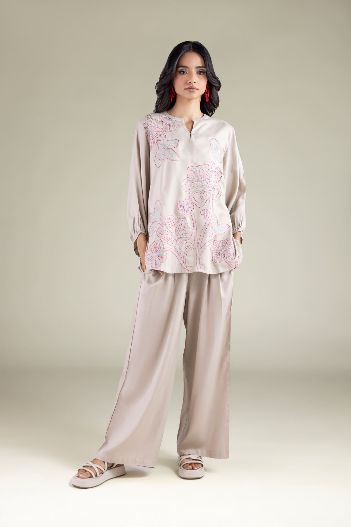 Embroidered Viscose Trousers - 6-26-105-A-G-VG