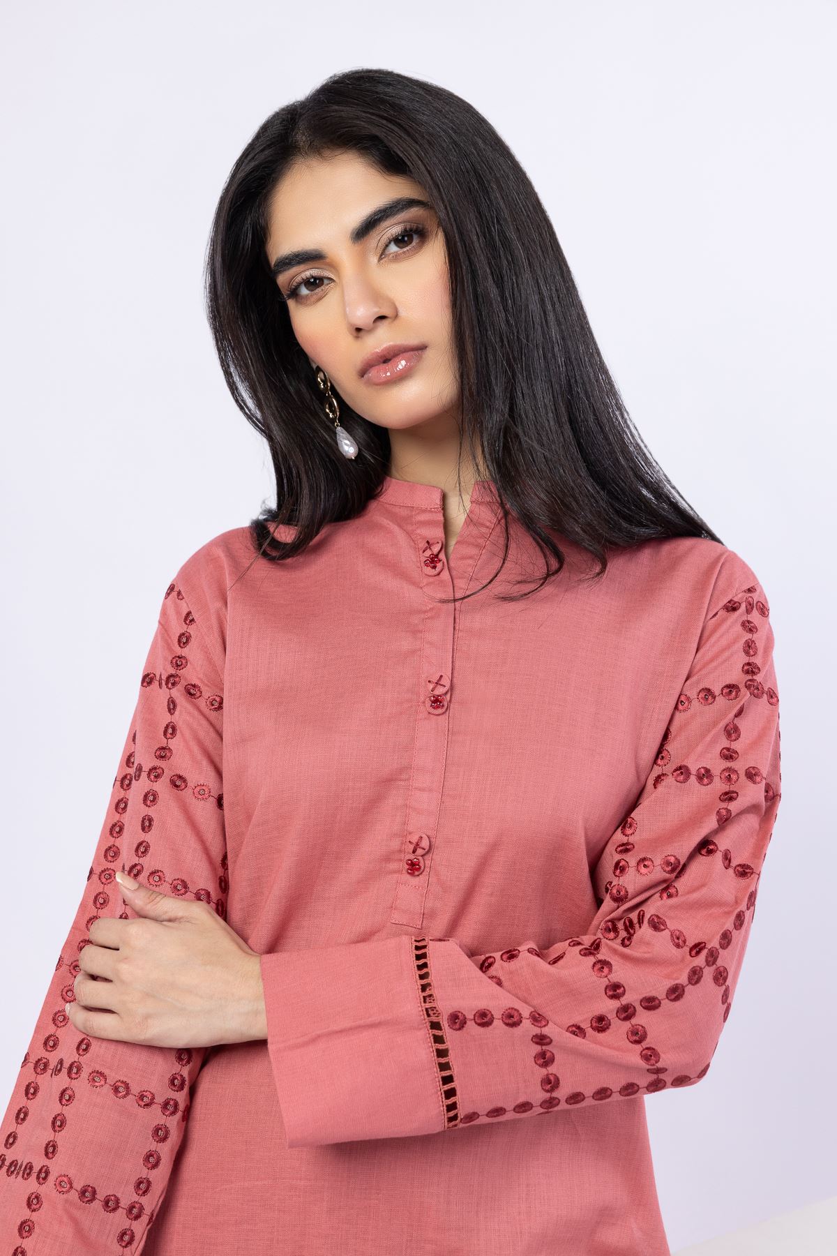 Embroidered Linen Cotton Kurta - 25-10-10E7-05TA-VG