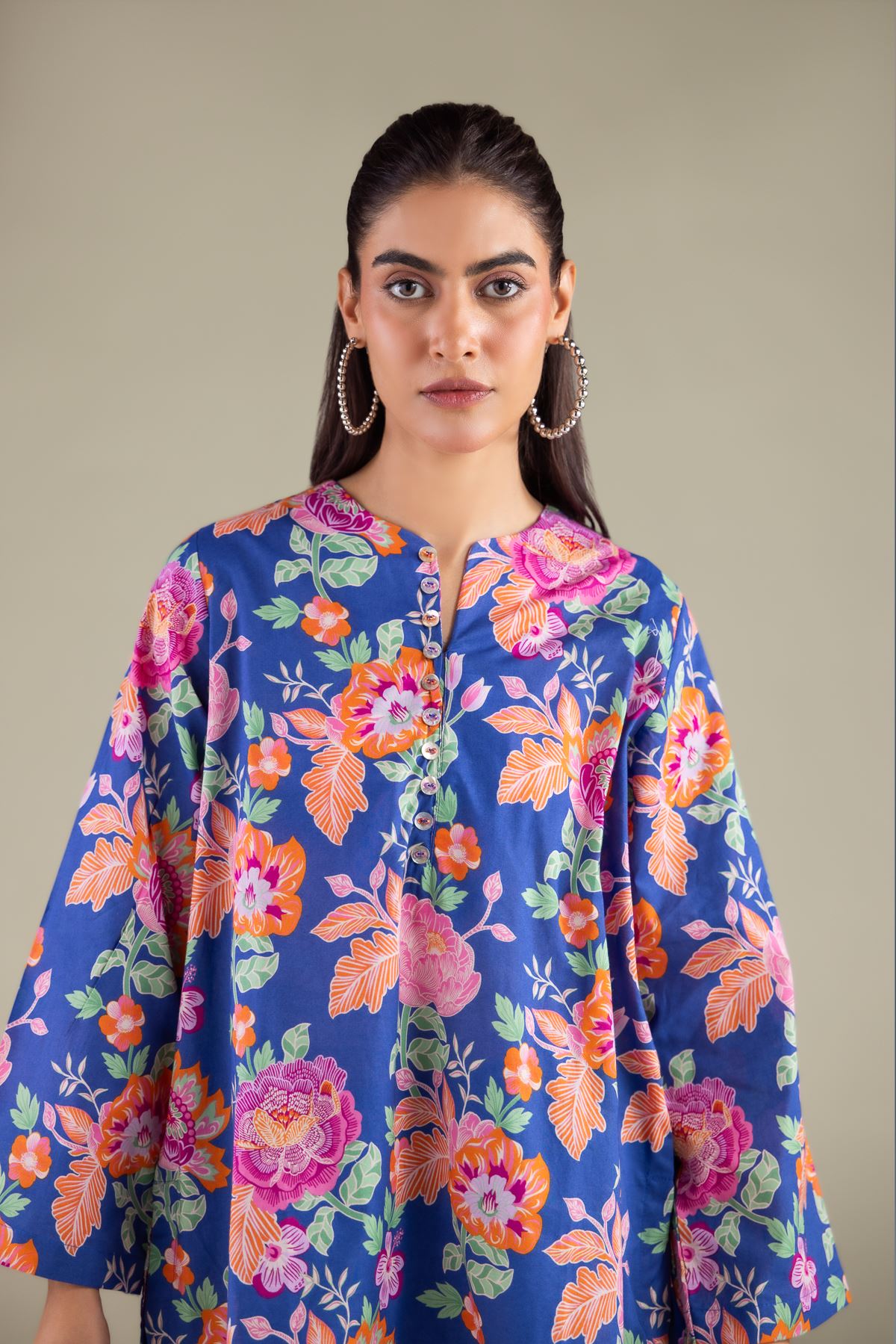 Printed Cambric Floral Button Kurta - 1-26-108-A-F-VG