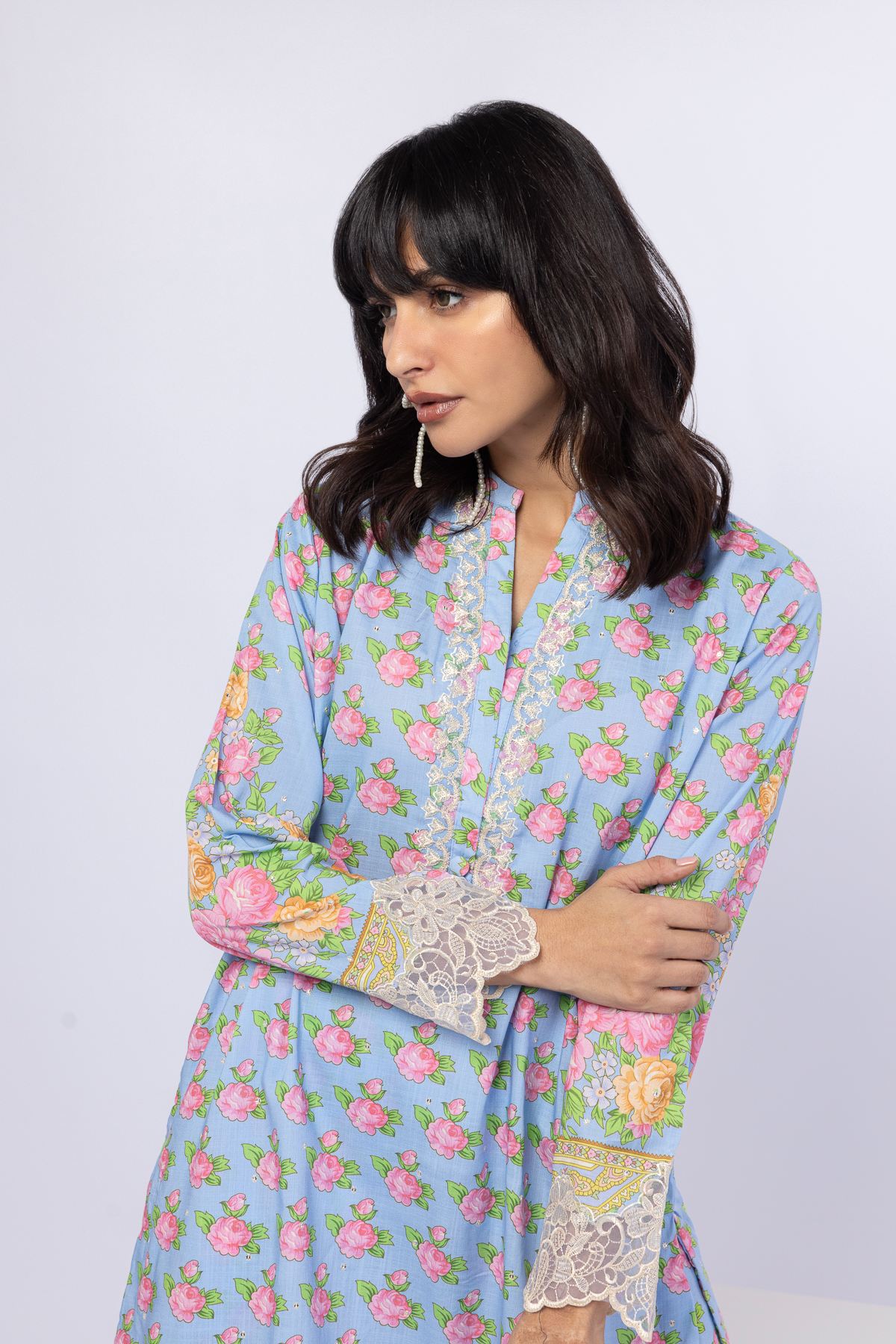 Embroidered Crosshatch Raw Silk Kurta - 25-05S23-06TB-VG