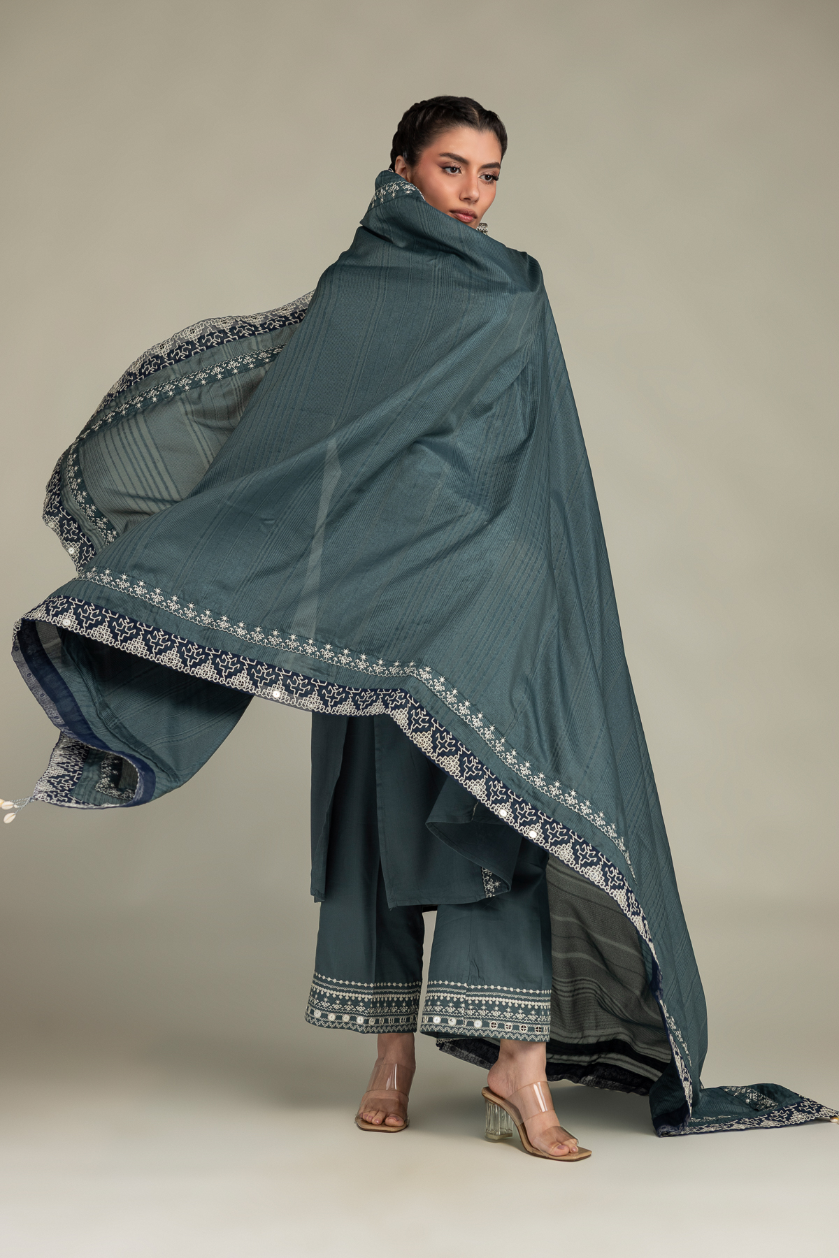 Embroidered Polyester Silk Polyster Silk Dupatta - 1-26-102-A-F-VG