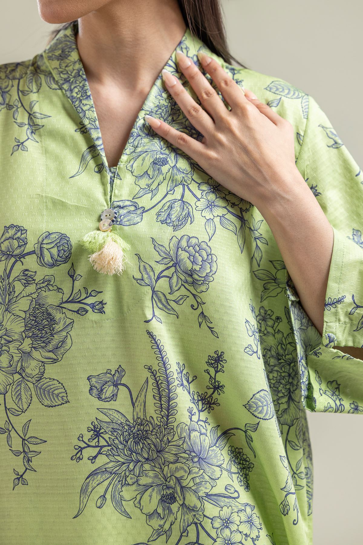 Printed Cotton Dobby Green Floral Kurta - 1-26-204-A-H1-VG
