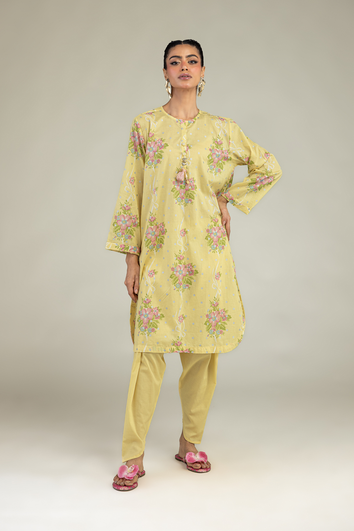 Printed Cambric Floral Yellow Kurta - 1-26-240-A-J1-VG