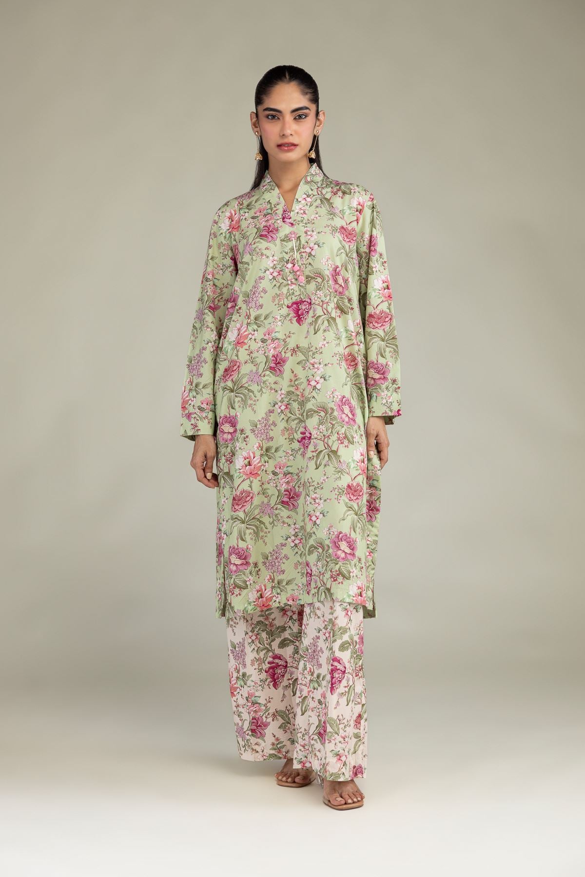 Printed Cotton Viscose Floral Longline Kurta - 1-26-244-A-D1-VG