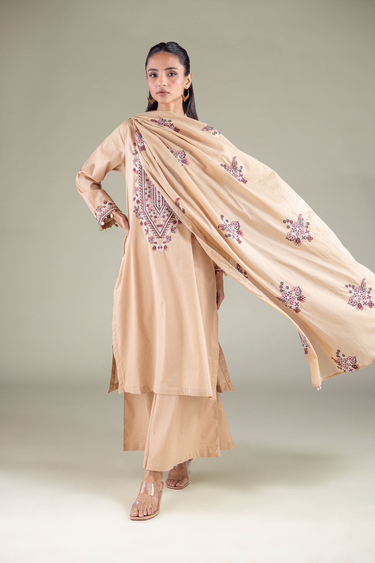 Embroidered Lawn Floral Draped Dupatta - 1-26-112-A-D-VG