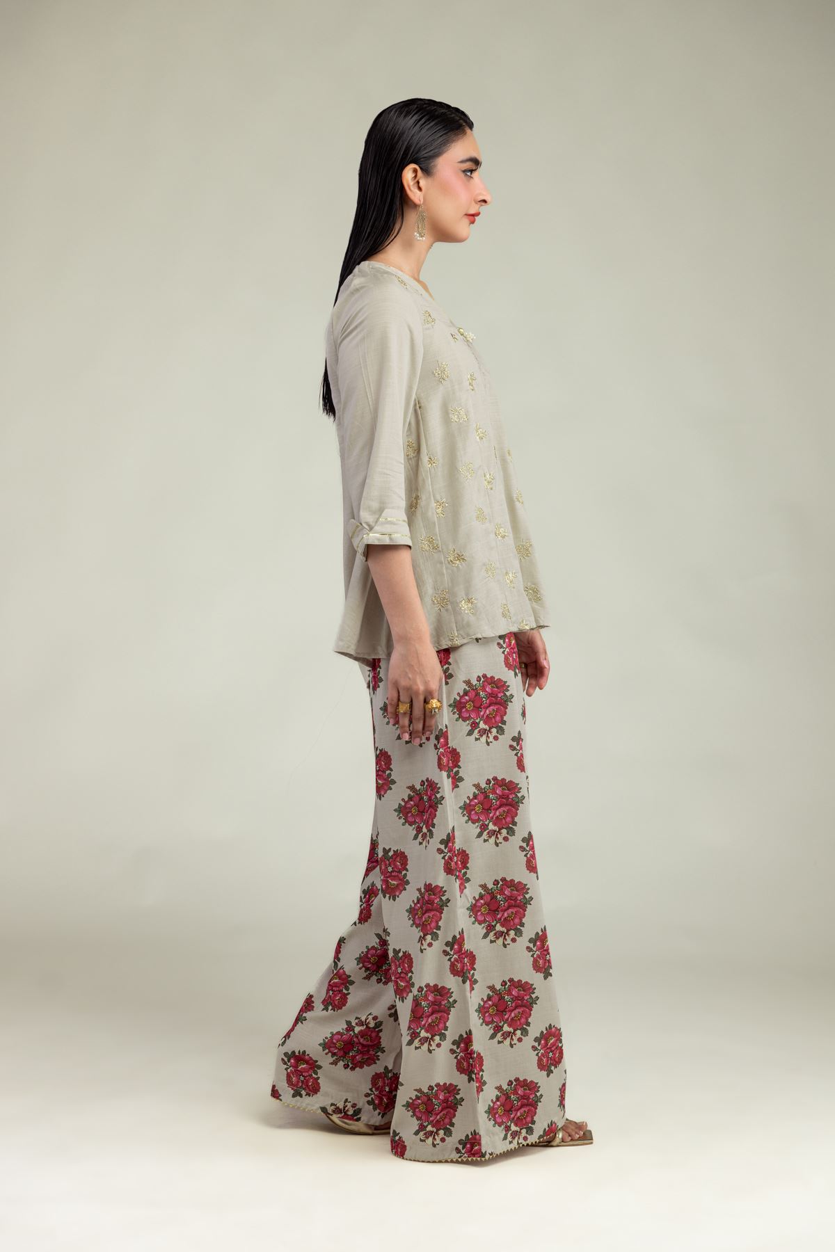 Embroidered Raw Silk Silk Floral Pants - 2-26-201-A-B-VG