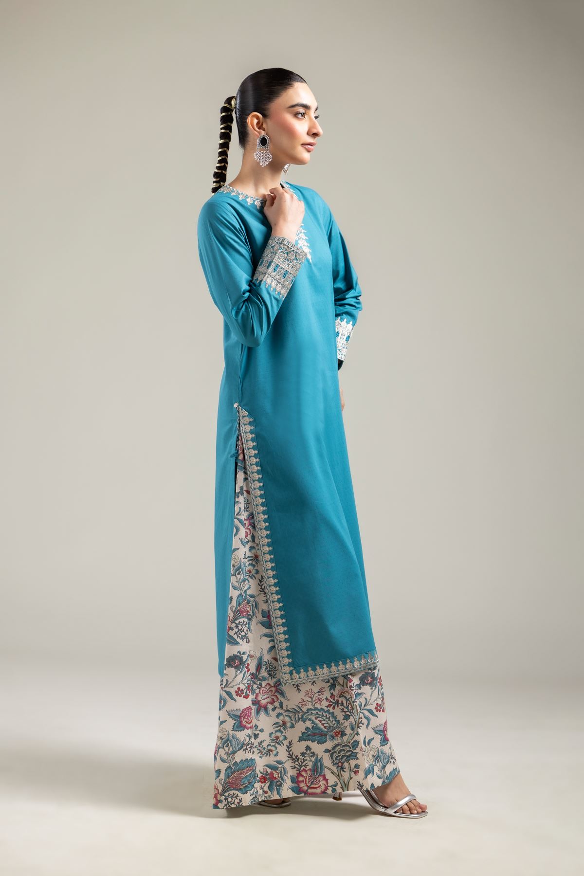 Embroidered Cotton Dobby Teal Cotton Kurta - T-A33-26-102FG-VG