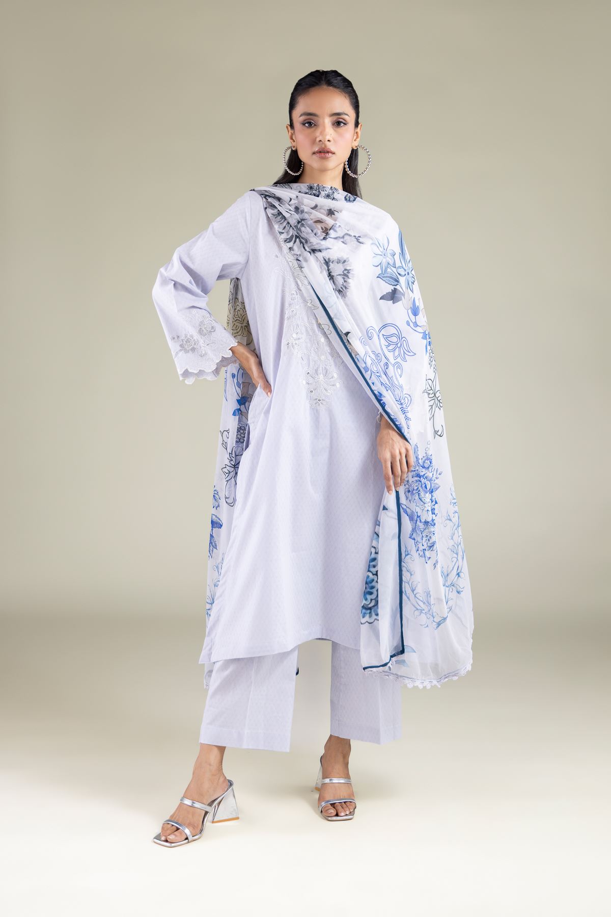 Embroidered Chiffon Leaf Pattern Dupatta - 1-26-146-A-C-VG