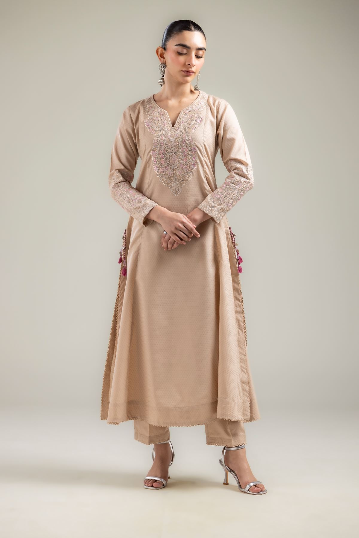 Embroidered Cotton Dobby Beige Embroidered Kurta - 2-26-107-A-F-VG